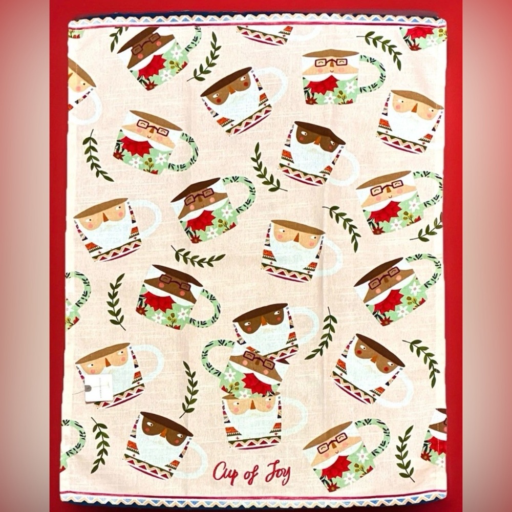 Anthropologie Christmas Coffee Cocoa Mugs Kitchen Dish Towel Tea Towel NEW - Picture 4 of 11